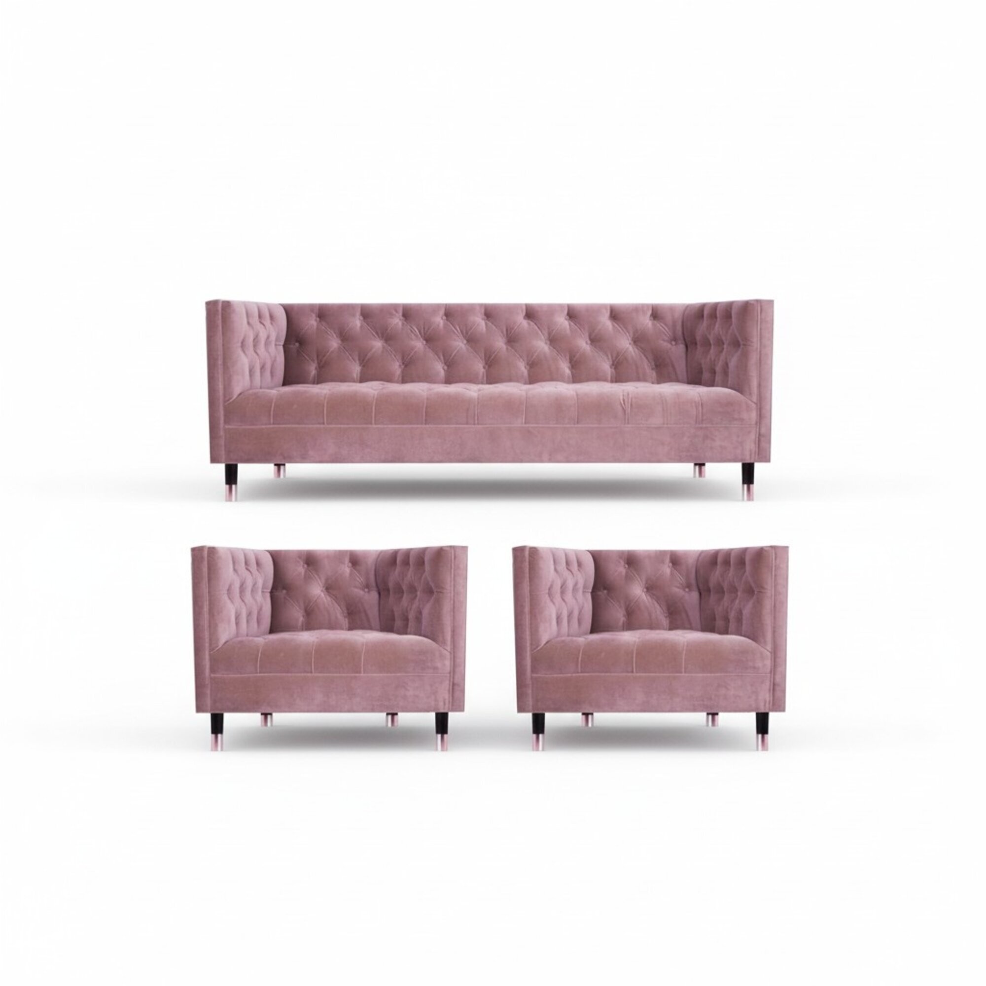 Sofa Couch Set 3tlg Sofagarnitur Rosa Design Möbel Wohnzimmer Chesterfield