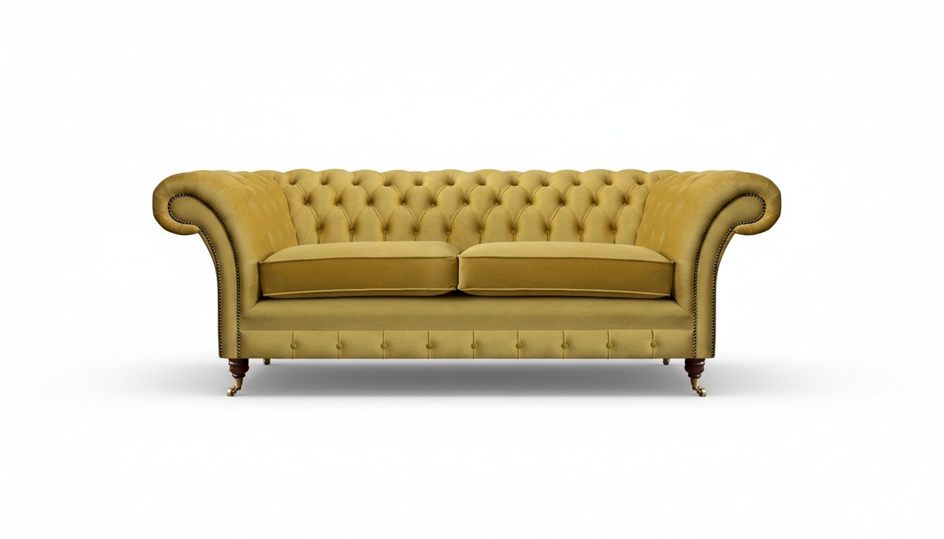 Sofa Couch Zweisitzer Luxus Einrichtung Gelb Chesterfield Wohnzimmer