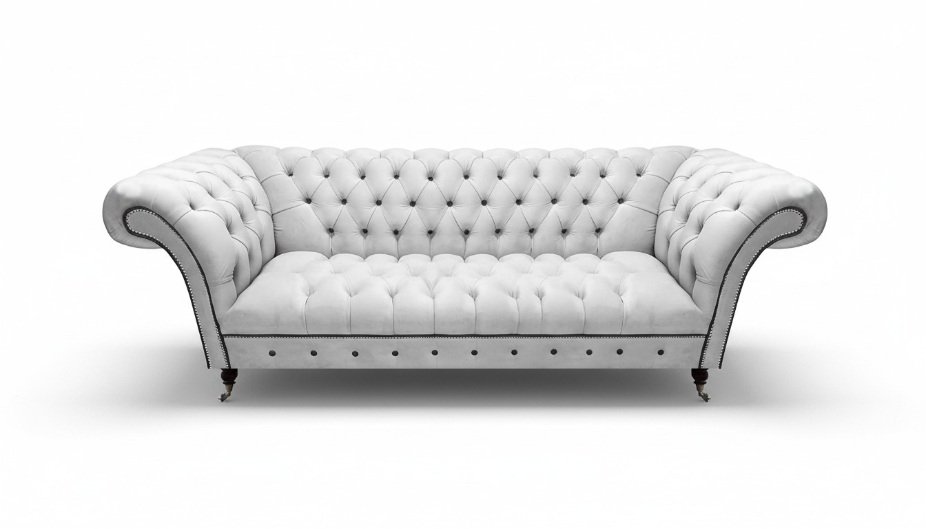 Sofa Dreisitze Couch Chesterfield Weiß Wohnzimmer Polstersofa Einrichtung
