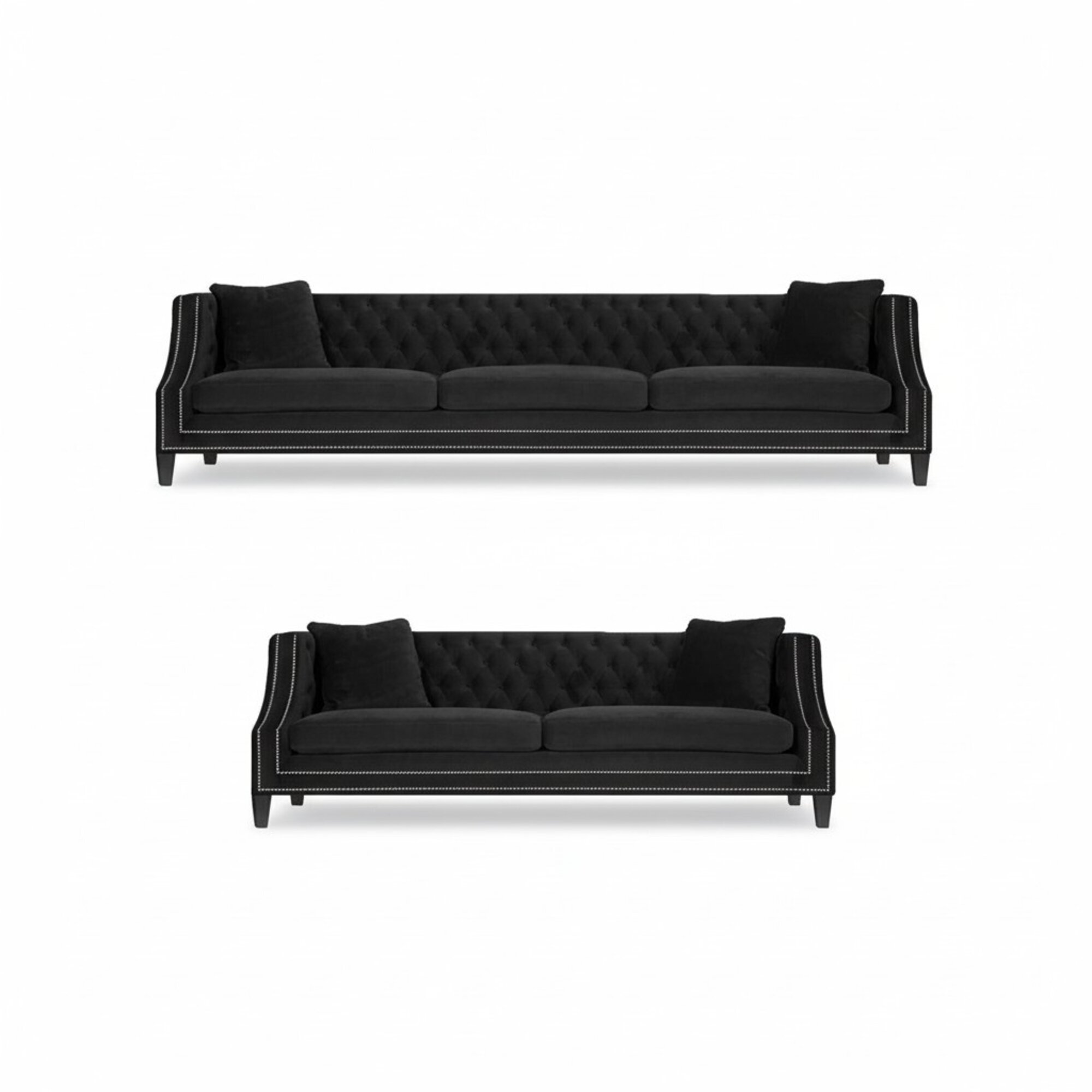 Sofa Komplett Chesterfield Schwarz 2x Sofas Couch Wohnzimmer Polstermöbel