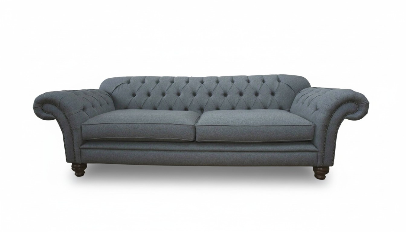 Sofa Luxus Textil Chesterfield Couch Sofas Polster 3 Sitzer Grau Design