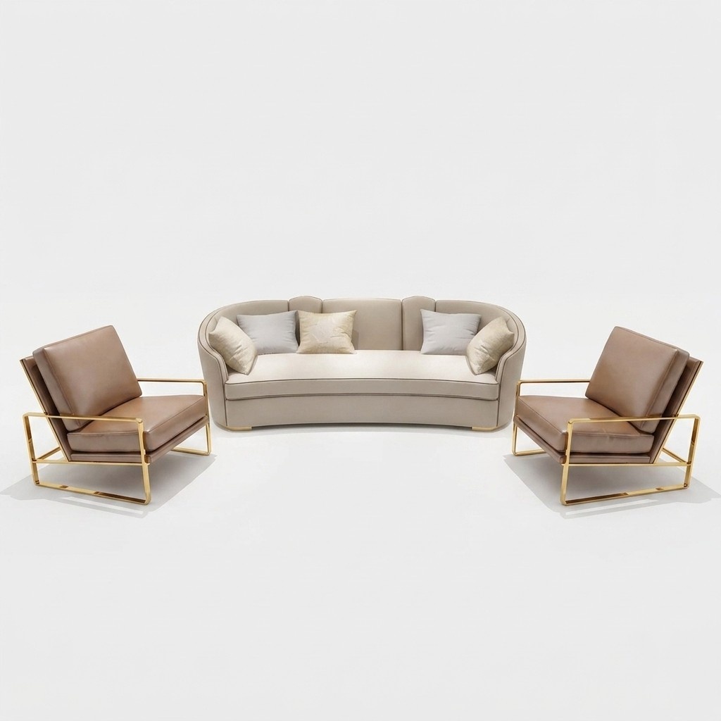 Sofa Polster Sitz Couch Garnitur Leder Sofas Wohnzimmer Set 3tlg Hocker