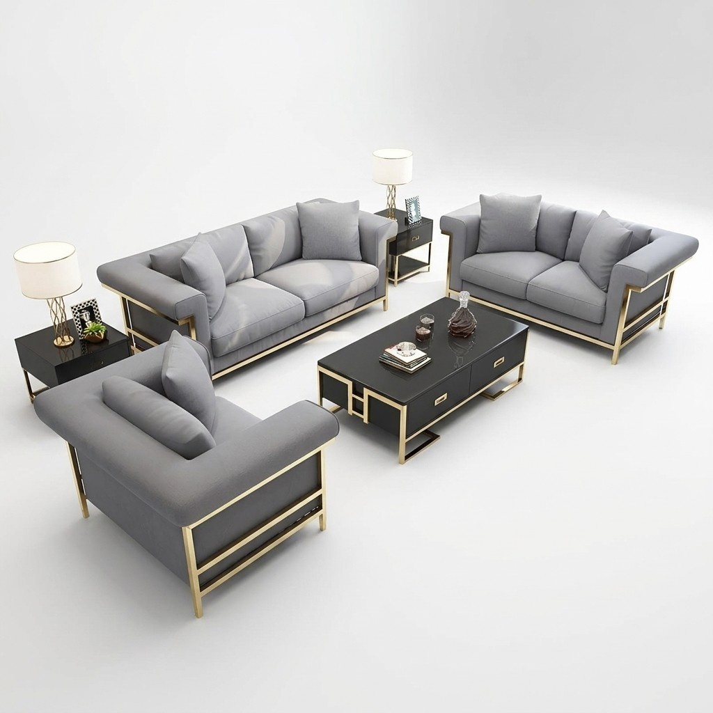 Sofa Polster Sitz Couch Garnitur Leder Wohnzimmer Sofas Set Design 3+2+1 3tlg