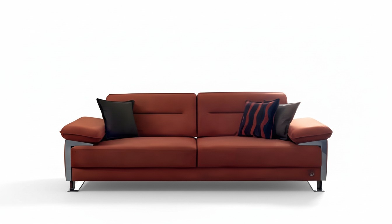 Sofa Terrakotta Stoff Modern Chromfüße Komfort Couch Wohnzimmer Stil 3-Sitzer