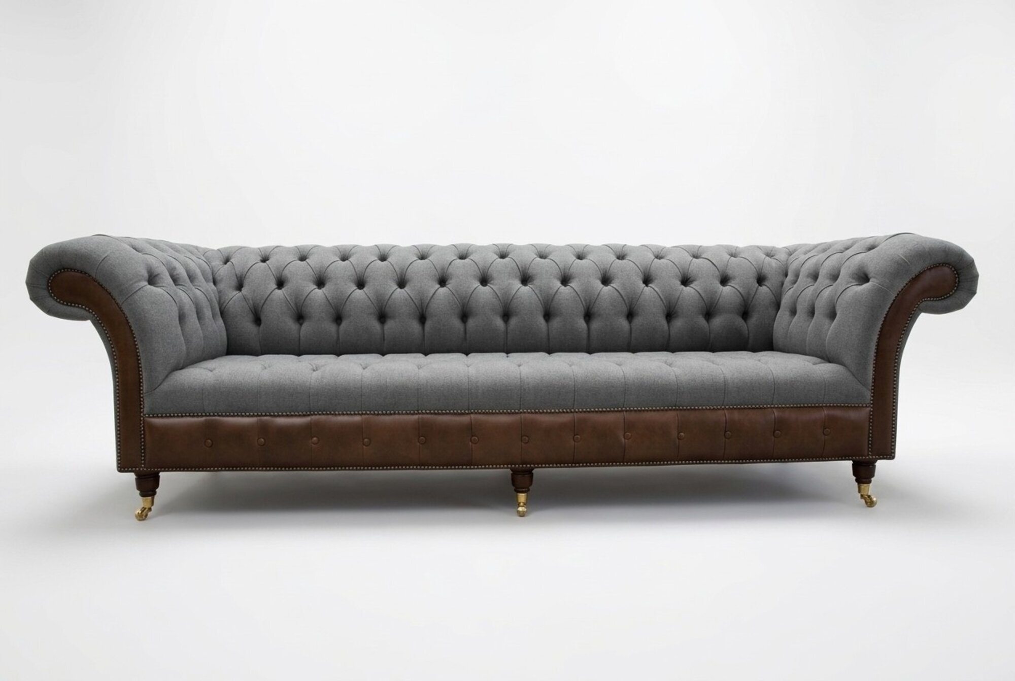 Design Chesterfield Sofa 3-Sitzer Grau Couch Polster Leder Sofas Wohnzimmer Neu