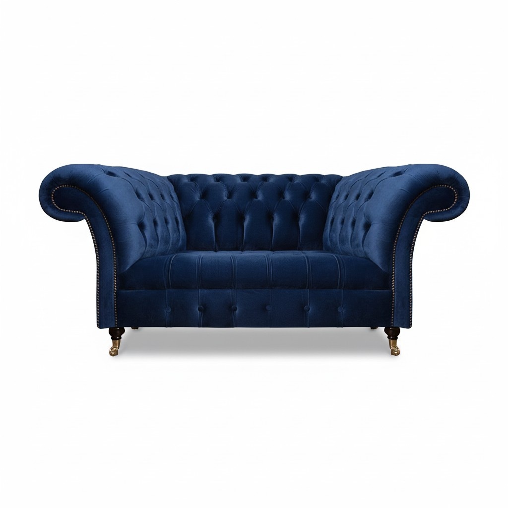 Sofa Zweisitzer Couch Polstermöbel Chesterfield Textil Blau Design Neu