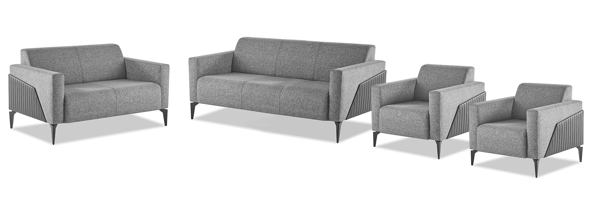 Sofagarnitu Set 3-Sitzer 2-Sitzer Sessel Grau Textil Edelstahl Holz Modern