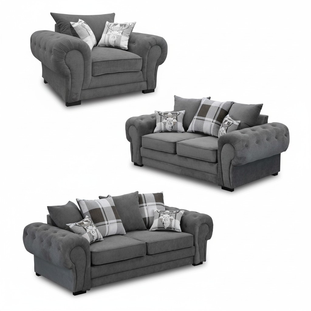 Sofagarnitur 3+2+1 Chesterfield-Möbel Wohnzimmer Textil im italienischen Stil