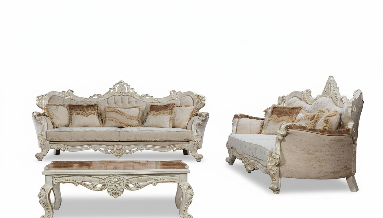 Sofagarnitur 3+3 Sitzer Garnitur Sofa Sofas Sessel Sitz Stoff Barock Set Gruppe