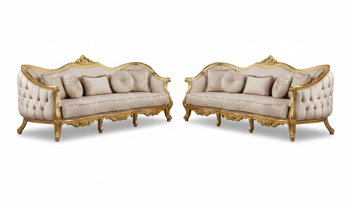 Sofagarnitur 3+3 Sitzer Sofa Sofas Sessel Sitz Garnitur Stoff Wohnzimmer Barock