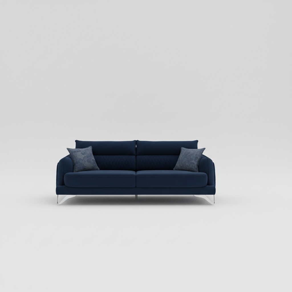 Sofagarnitur 3+3 Sitzer Weiß Blau Stoffbezug Chromfüße Modern Elegantes Design