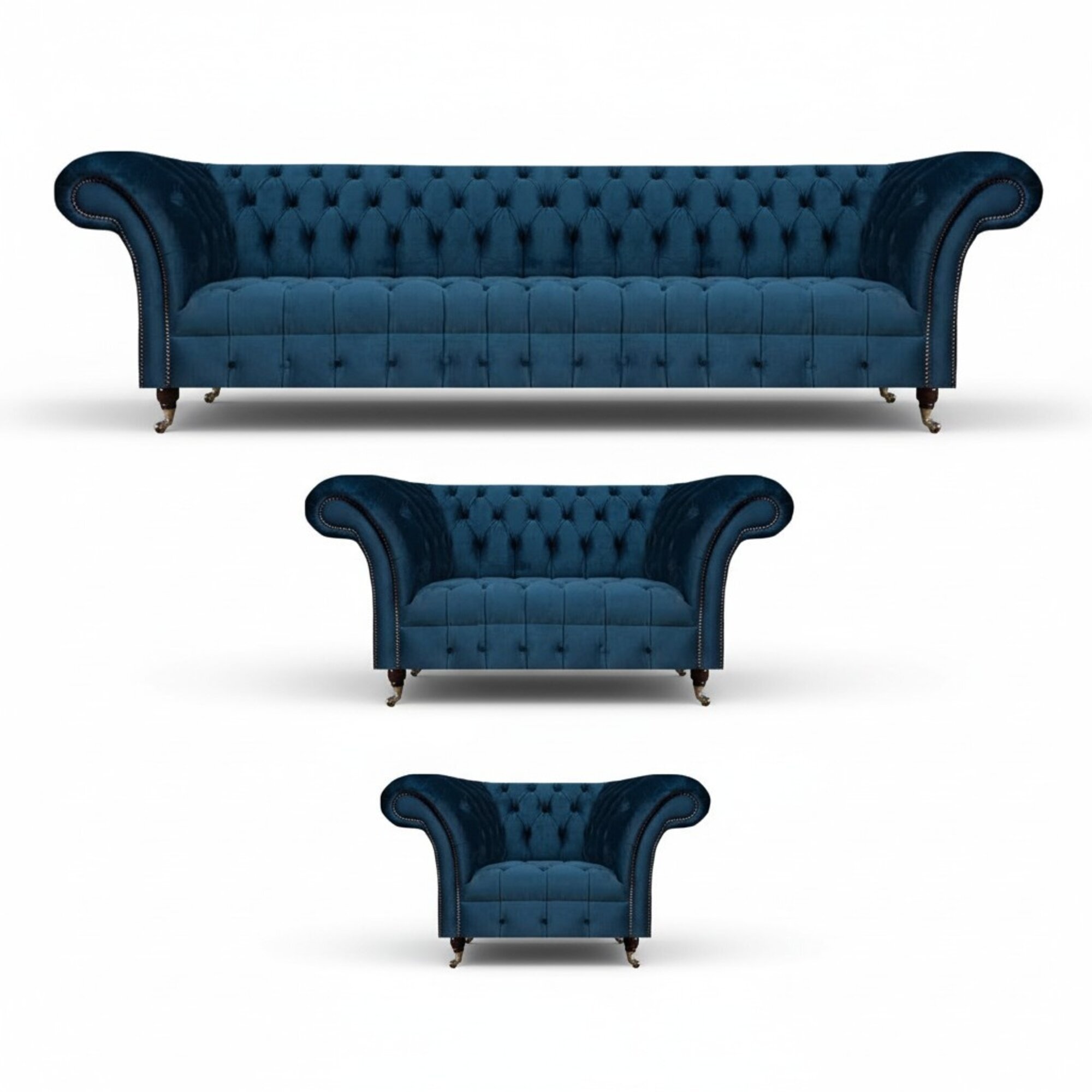 Sofagarnitur Blau Luxus Komplett 3tlg Sitzmöbel Chesterfield Polster Sitz Neu