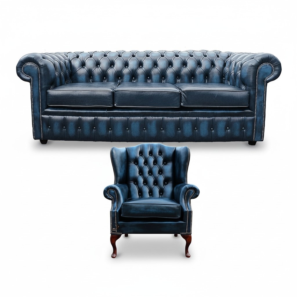 Sofagarnitur Chesterfield Polster Couch Sofa Leder Sitz Garnitur Ohrensessel 421