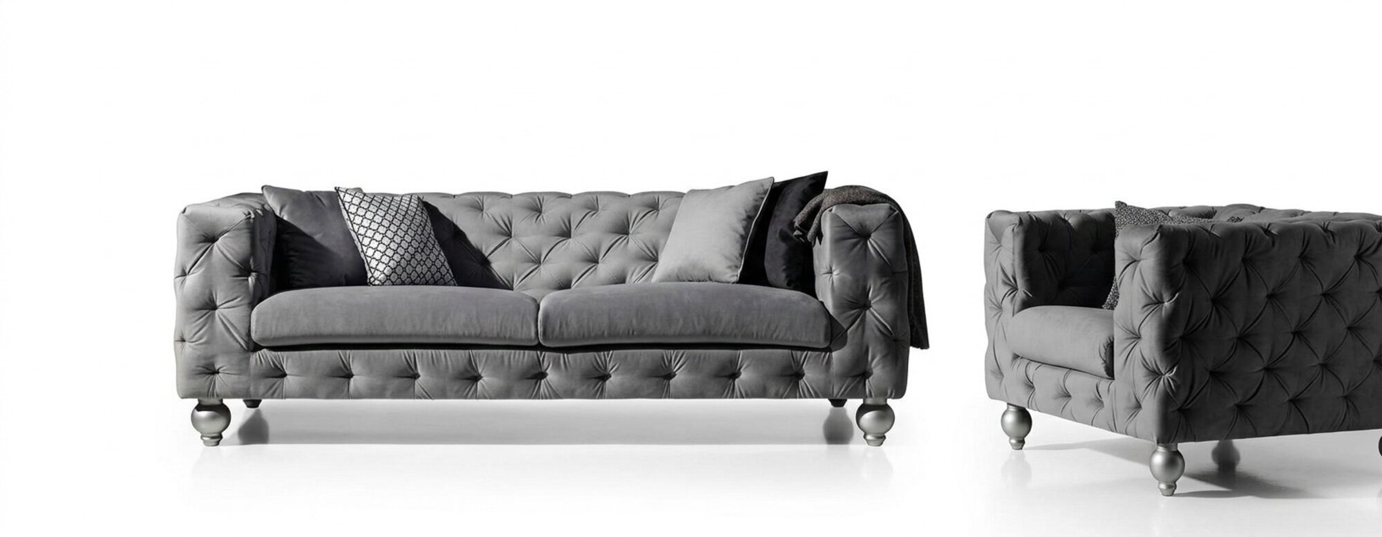 Sofagarnitur Chesterfield Set 252cm + Sessel Sofa Couch designer Dekor Sofa