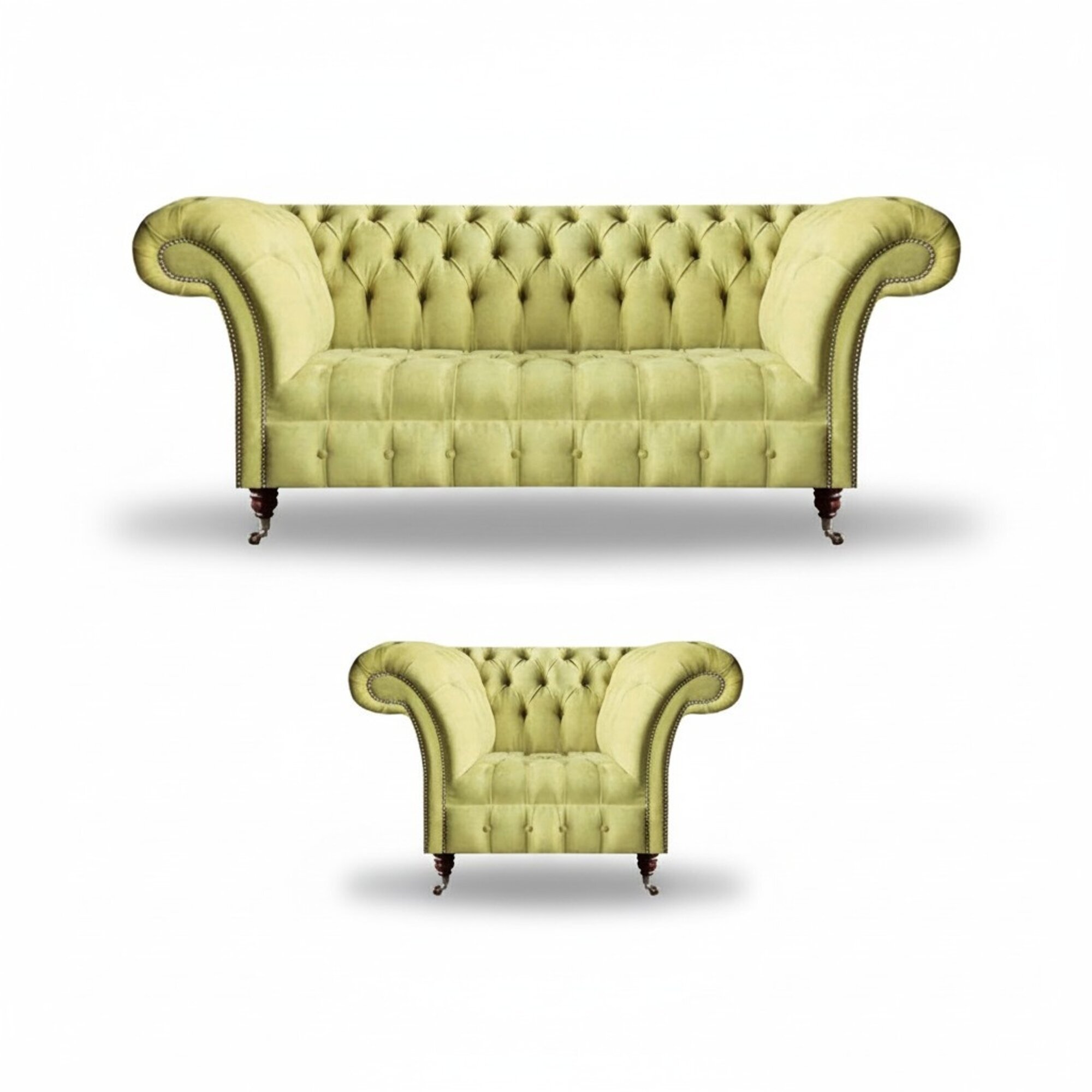 Sofagarnitur Chesterfield Textilsofa Sofa Couch Sitz Polster Set Garnitur Gelb