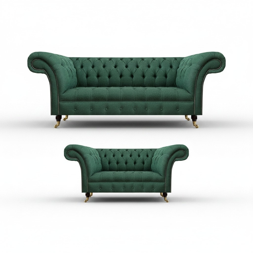 Sofagarnitur Dreisitzer Sofas Komplett Grün Polstermöbel Wohnzimmer Neu