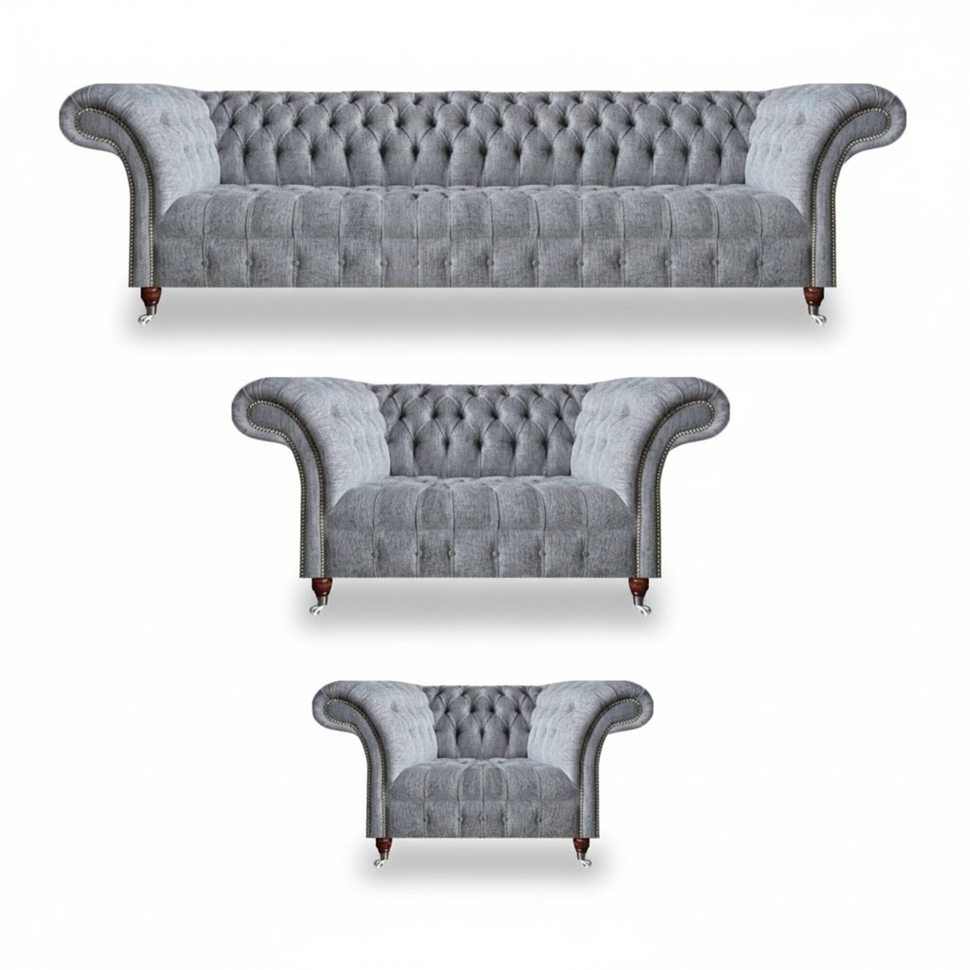 Sofagarnitur Grau Set 3tlg Design Möbel Sessel Chesterfield Sofas Wohnzimmer