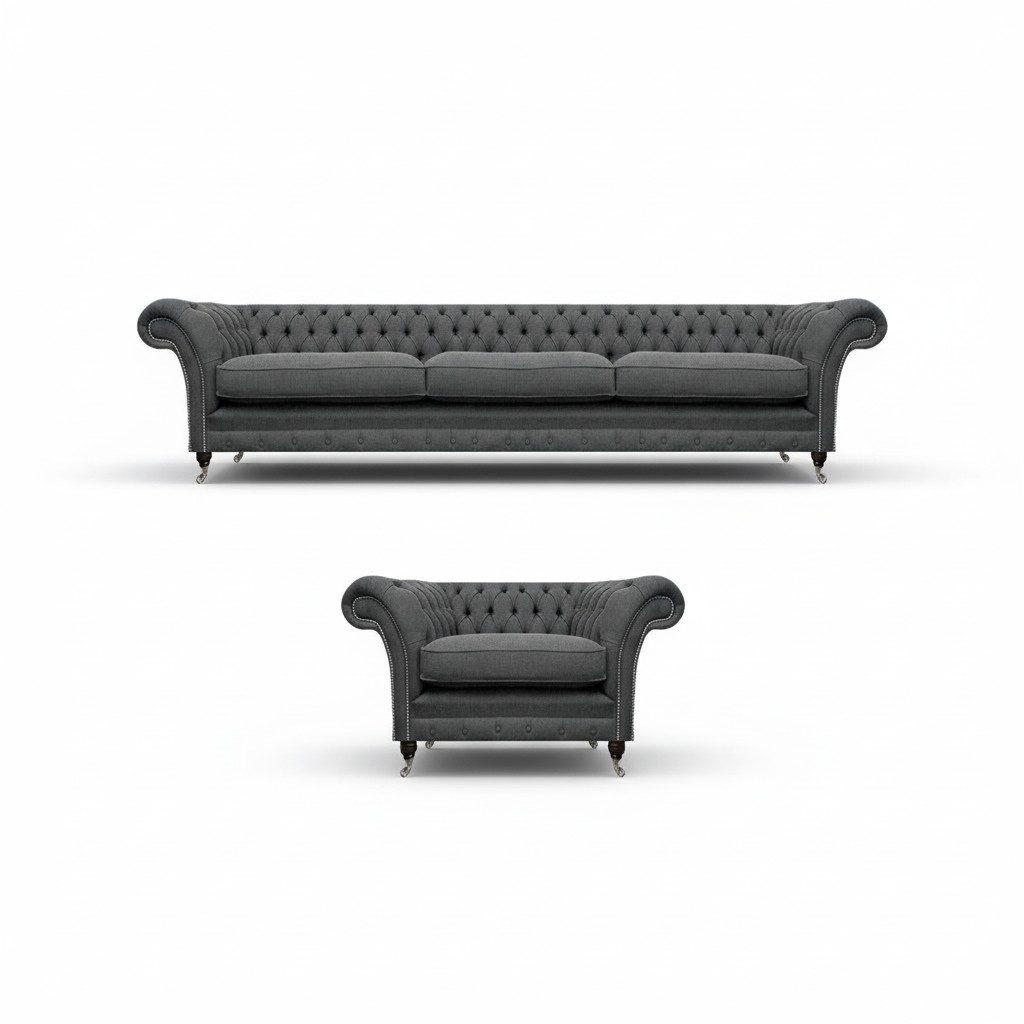 Sofagarnitur Komplett 2tlg Sofa Dreisitze Couch Luxus Sessel Chesterfield