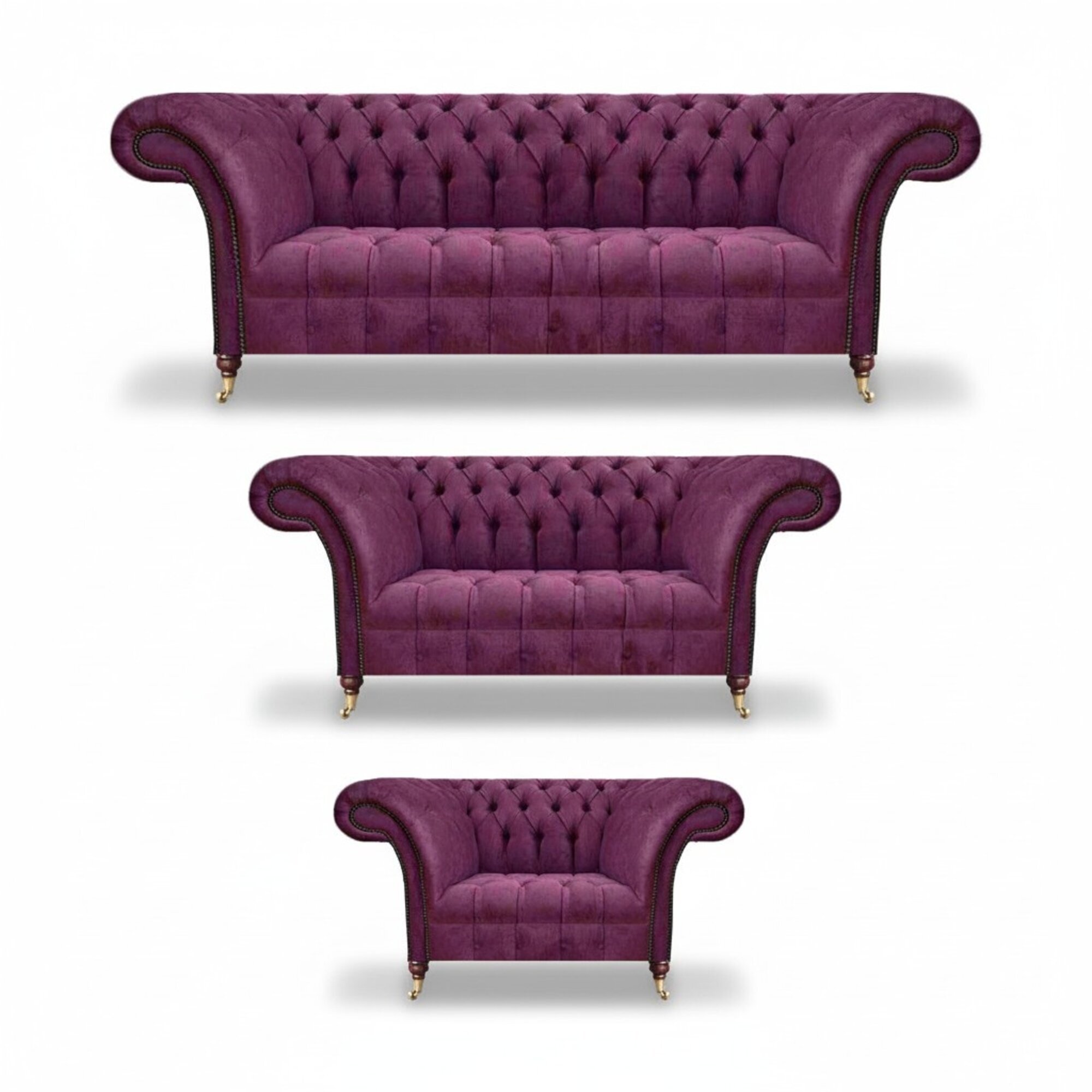 Sofagarnitur Lila 3tlg Wohnzimmer Luxus Polstermöbel Einrichtung Chesterfield