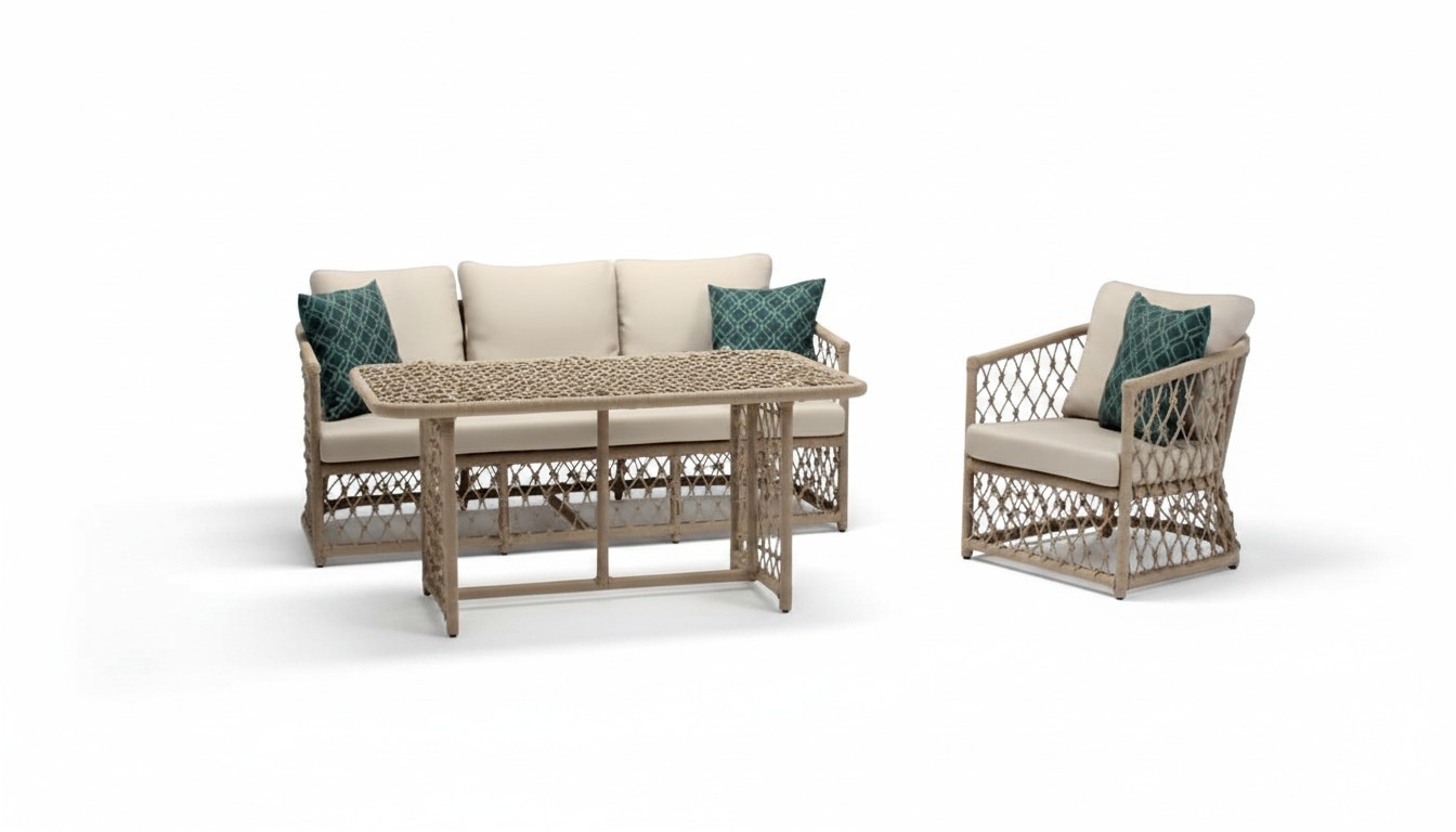 Sofagarnitur set 3 Sitzer Sofas Sessel Couchtisch Terrasse Moderner Beige set