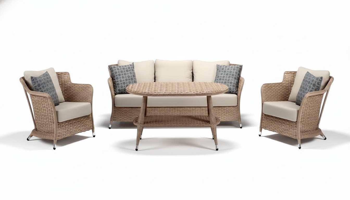 Sofagarnitur set 3 Sitzer Sofas 2x Sessel Couchtisch Terrasse Moderner Beige set