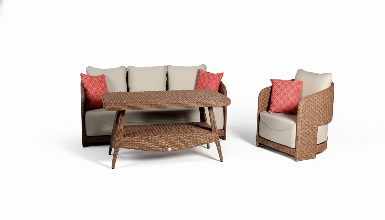 Sofagarnitur set 3 Sitzer Sofas Braun Sessel Couchtisch Terrasse Moderner set