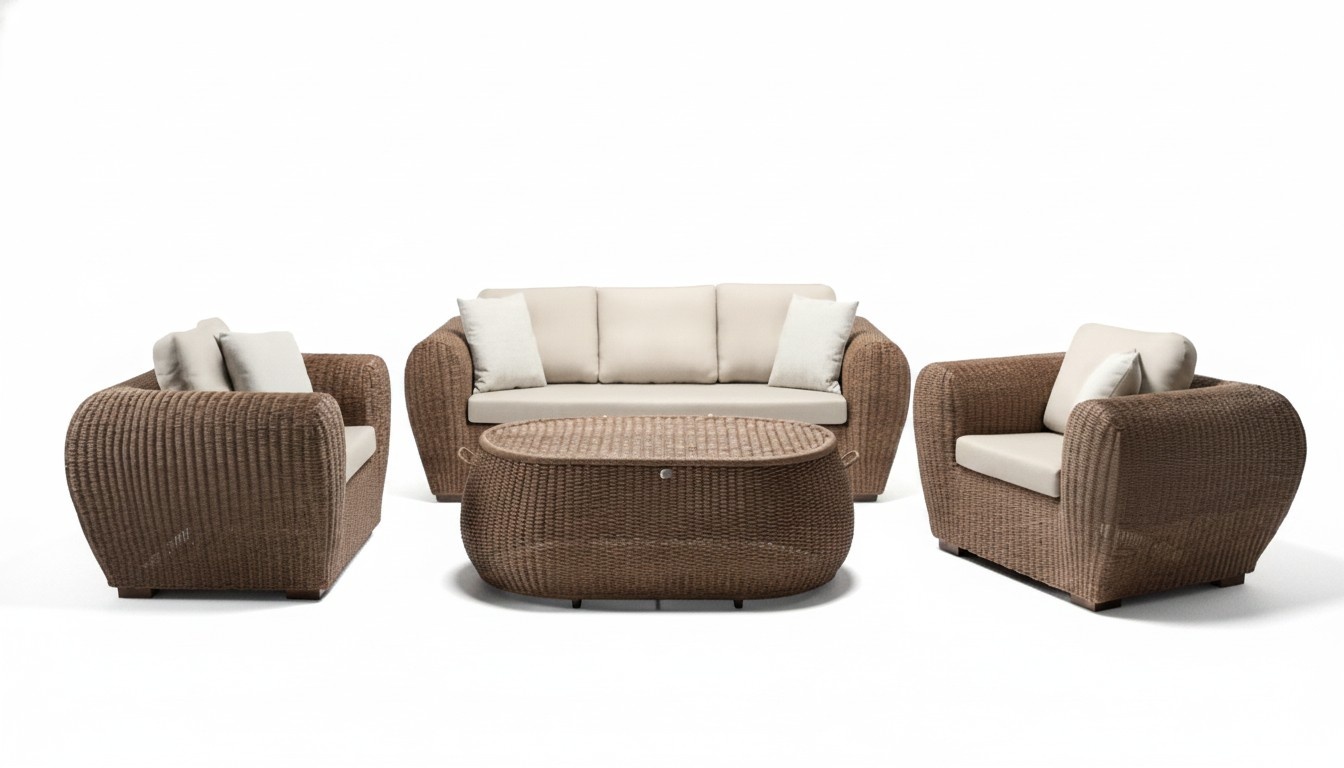 Sofagarnitur set 3 Sitzer Sofas 2x Sessel Couchtisch Terrasse Moderner Braun set