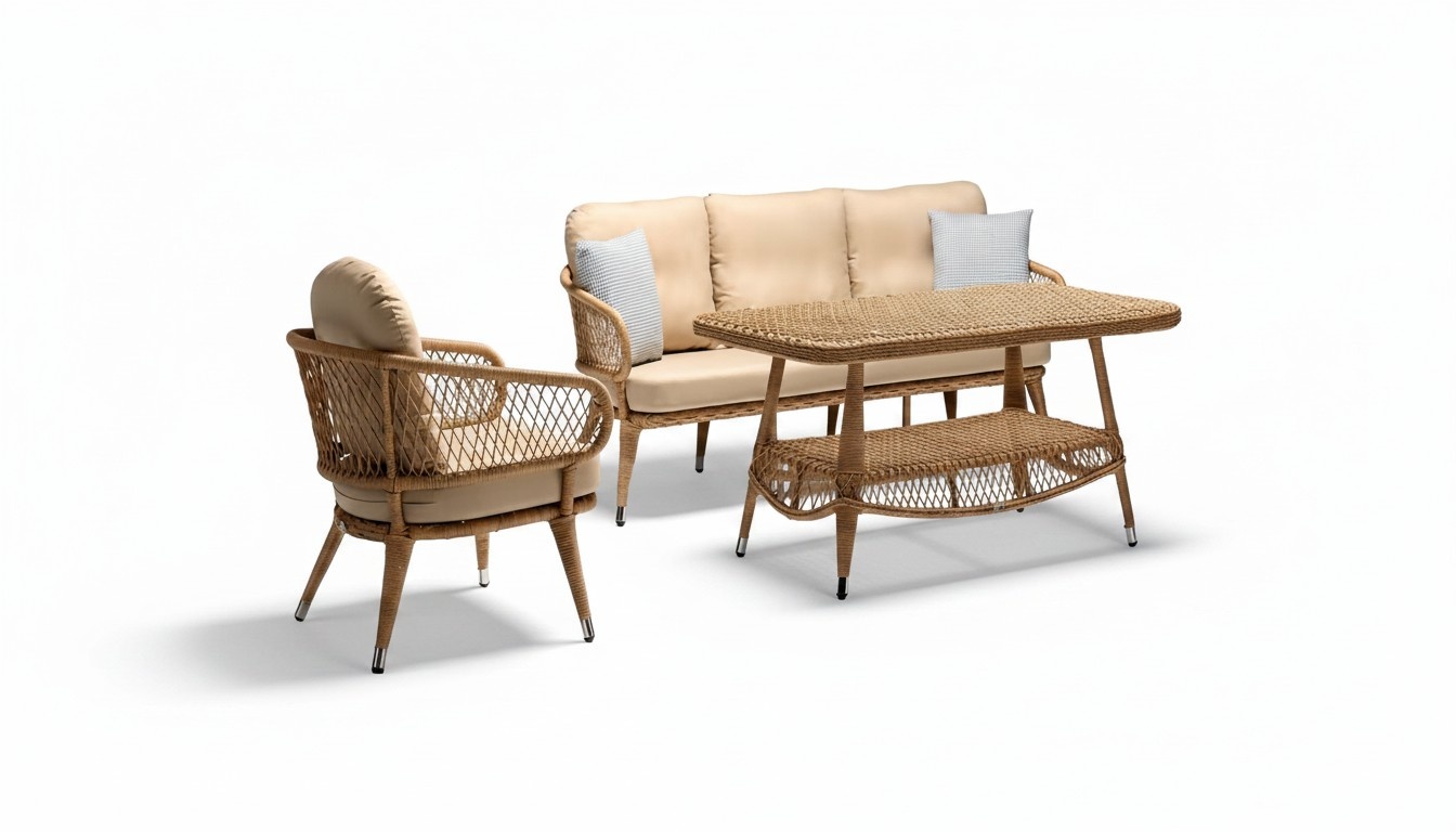 Sofagarnitur set Couchtisch 3 Sitzer Sofas Beige Sessel Moderne Terrasse set
