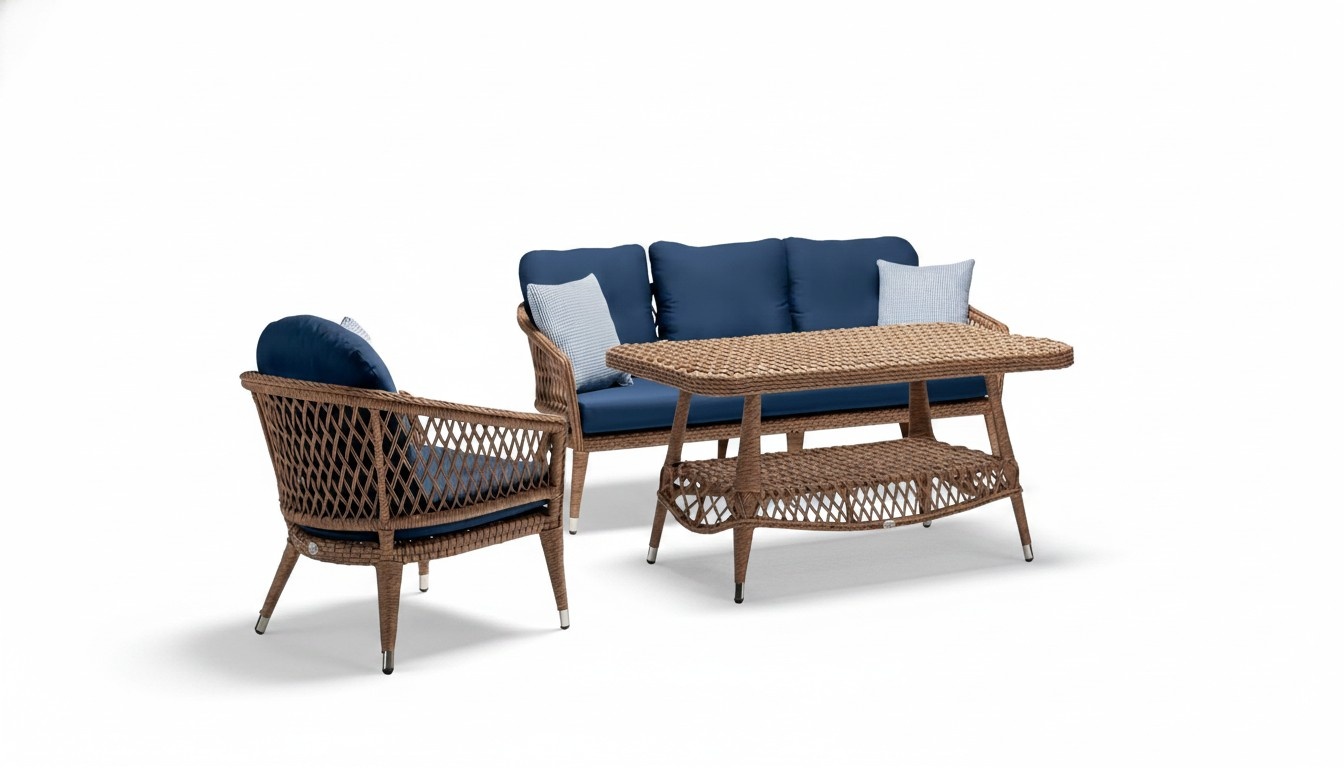 Sofagarnitur set Couchtisch Sessel 3 Sitzer Sofas Braun Moderne Terrasse set