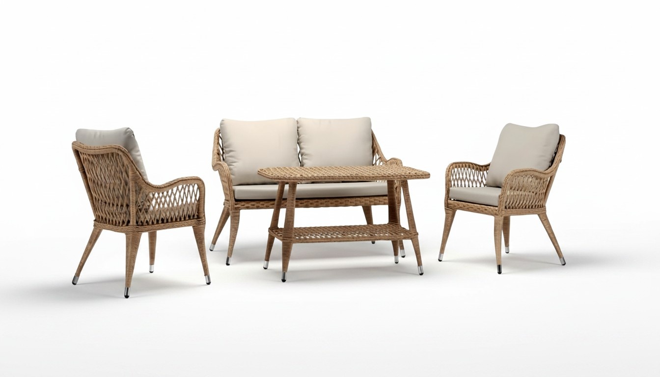 Sofagarnitur Sofa 2 Sitzer Luxuriöse Rattan Moderner 2x Sessel Couchtisch Braun