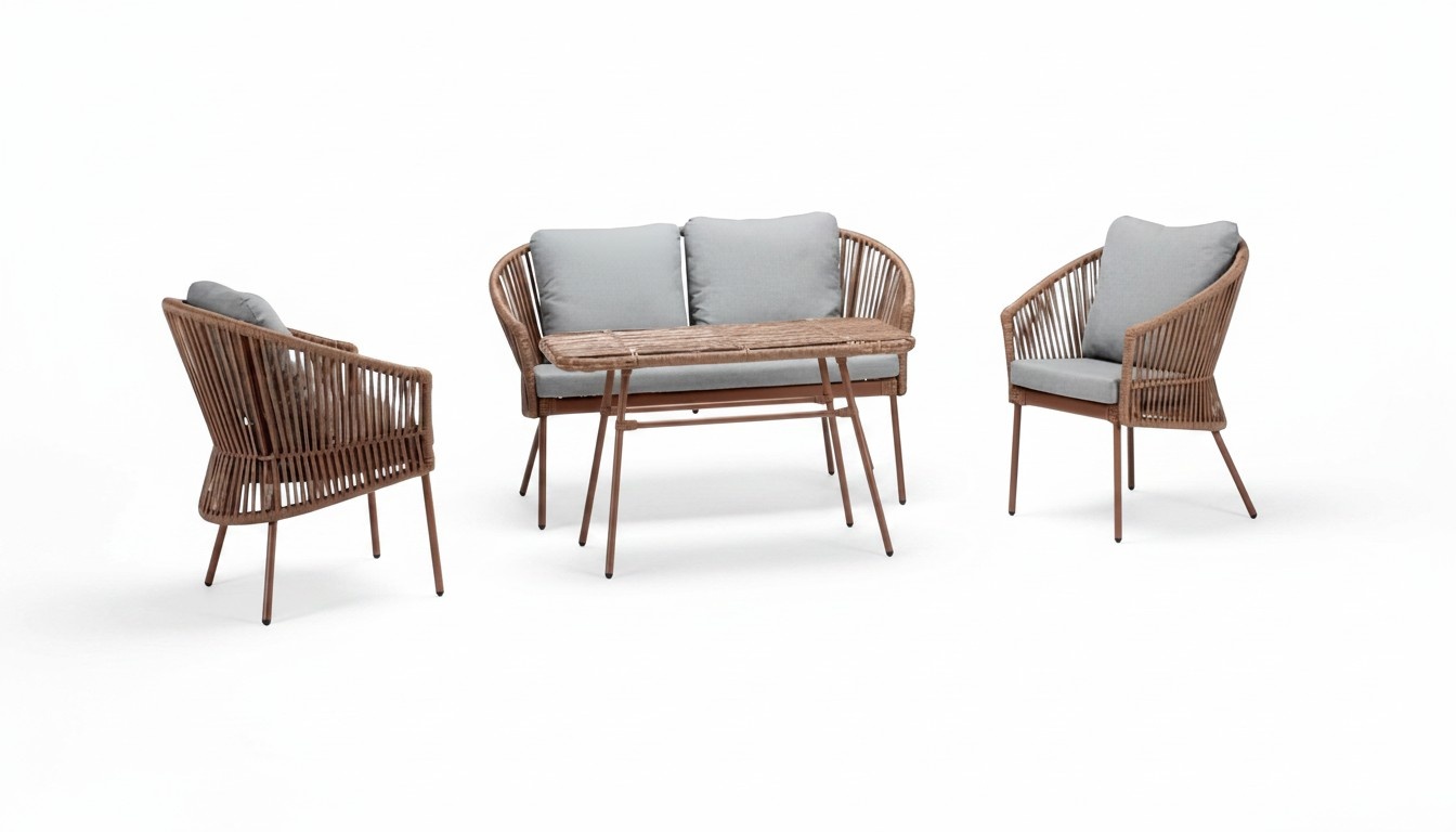 Sofagarnitur Sofa 2 Sitzer Luxuriöse Rattan Moderner 2x Sessel Couchtisch Braun