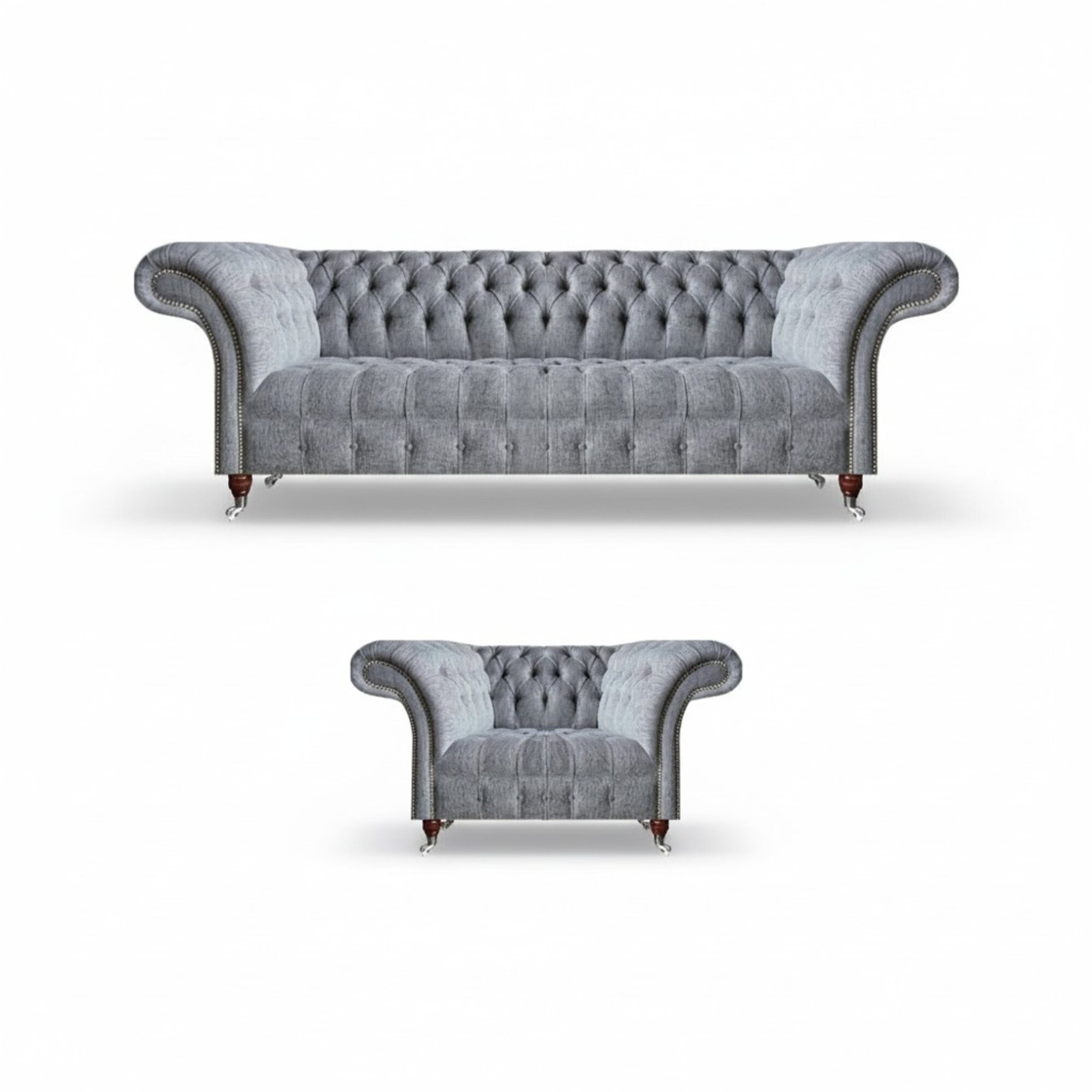 Sofagarnitur Sofa Dreisitze Couch Wohnzimmer Sessel Chesterfield Modern Design