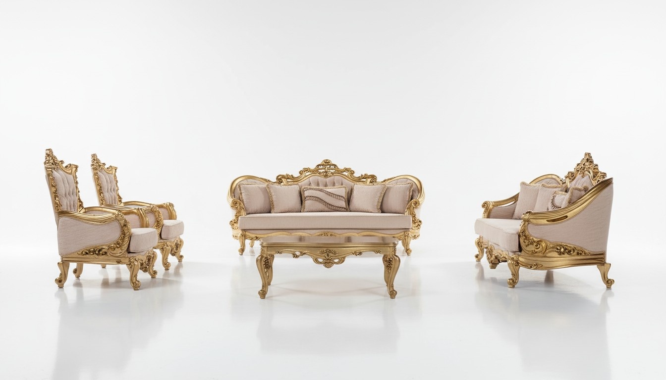 Sofagarnitur Sofa Sitzer Couchtisch Sessel Sofas Set Stoff Barock Sitz 5tlg. Neu