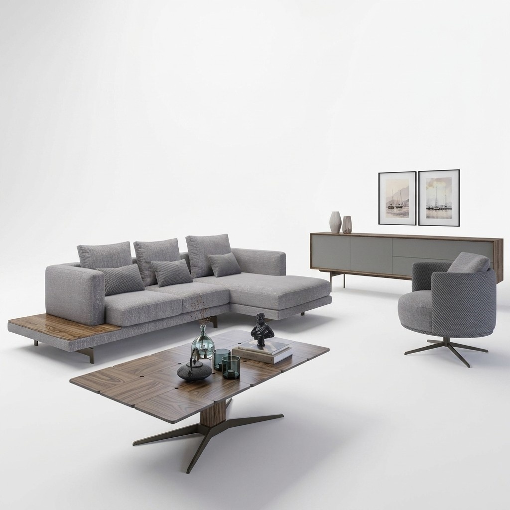 Sofagarnitur Wohnzimmer Set 3tlg Polstermöbel Ecksofa Sessel Holz Couchtisch