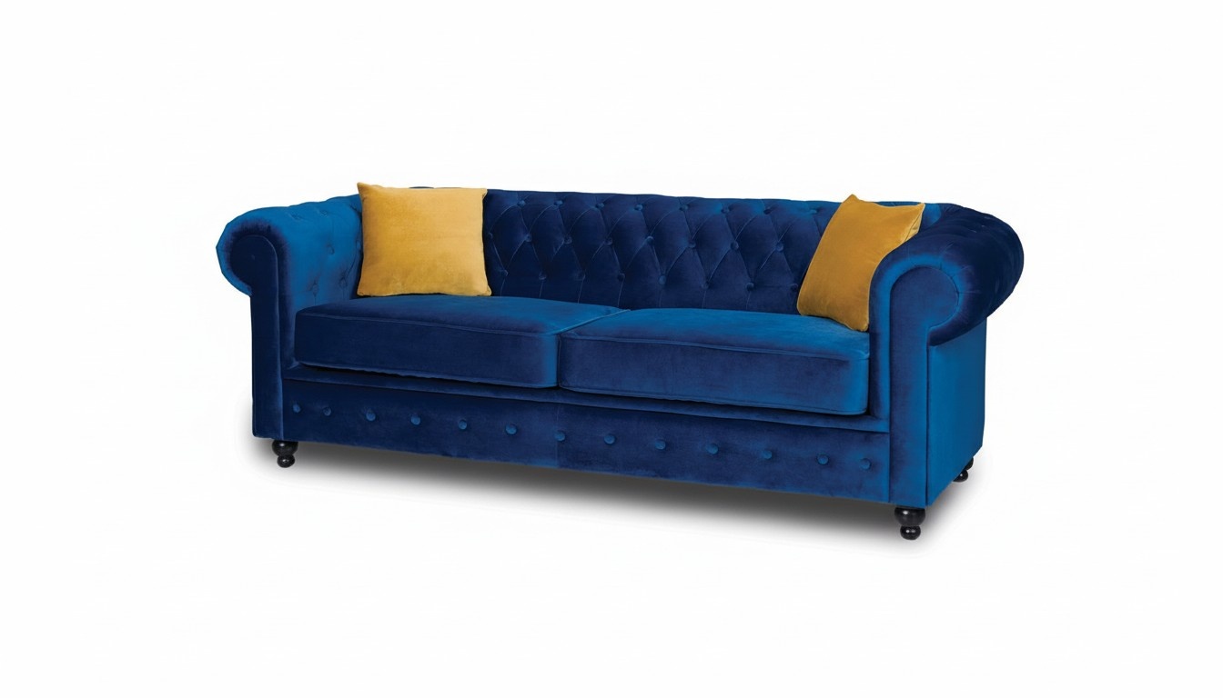 Sofas Polster Sofas 3 Sitz Chesterfield Textil Sofa Blau Designer Neu