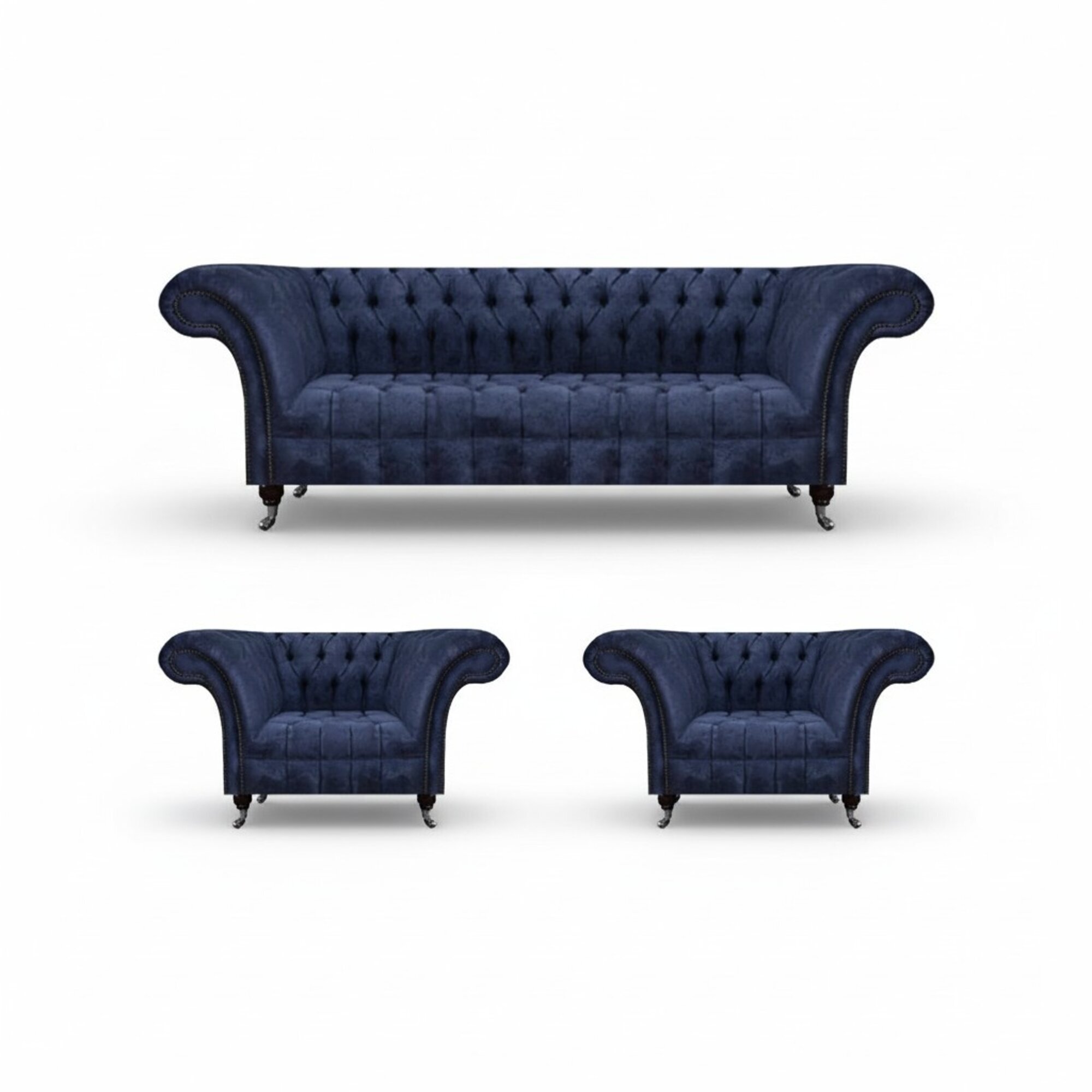 Stilvolle Blaue Chesterfield Möbel Luxuriöse Couchgarnitur Textil Set