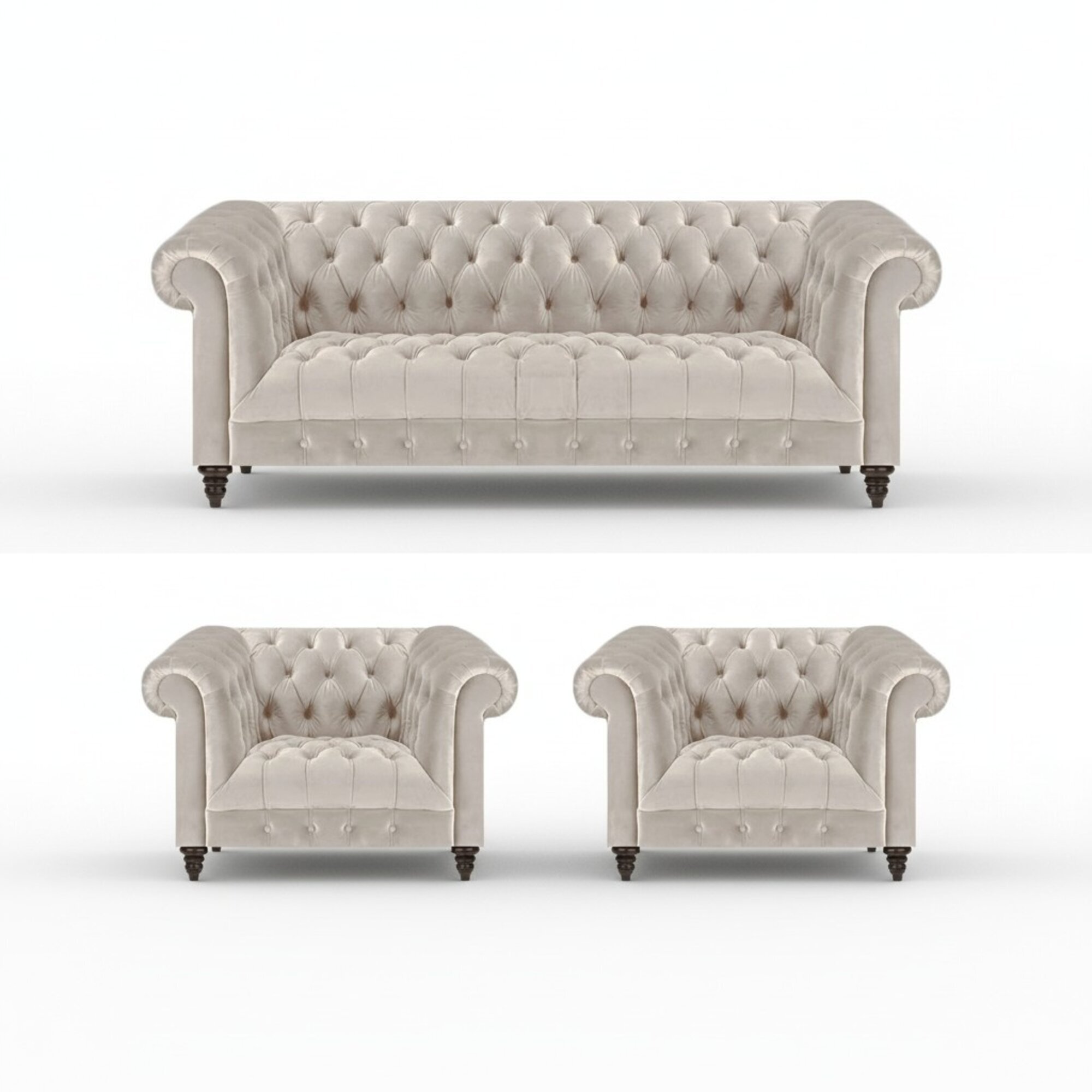 Stilvolle Chesterfield Couchgarnitur Moderne Textilcouch 2x Lehnsessel