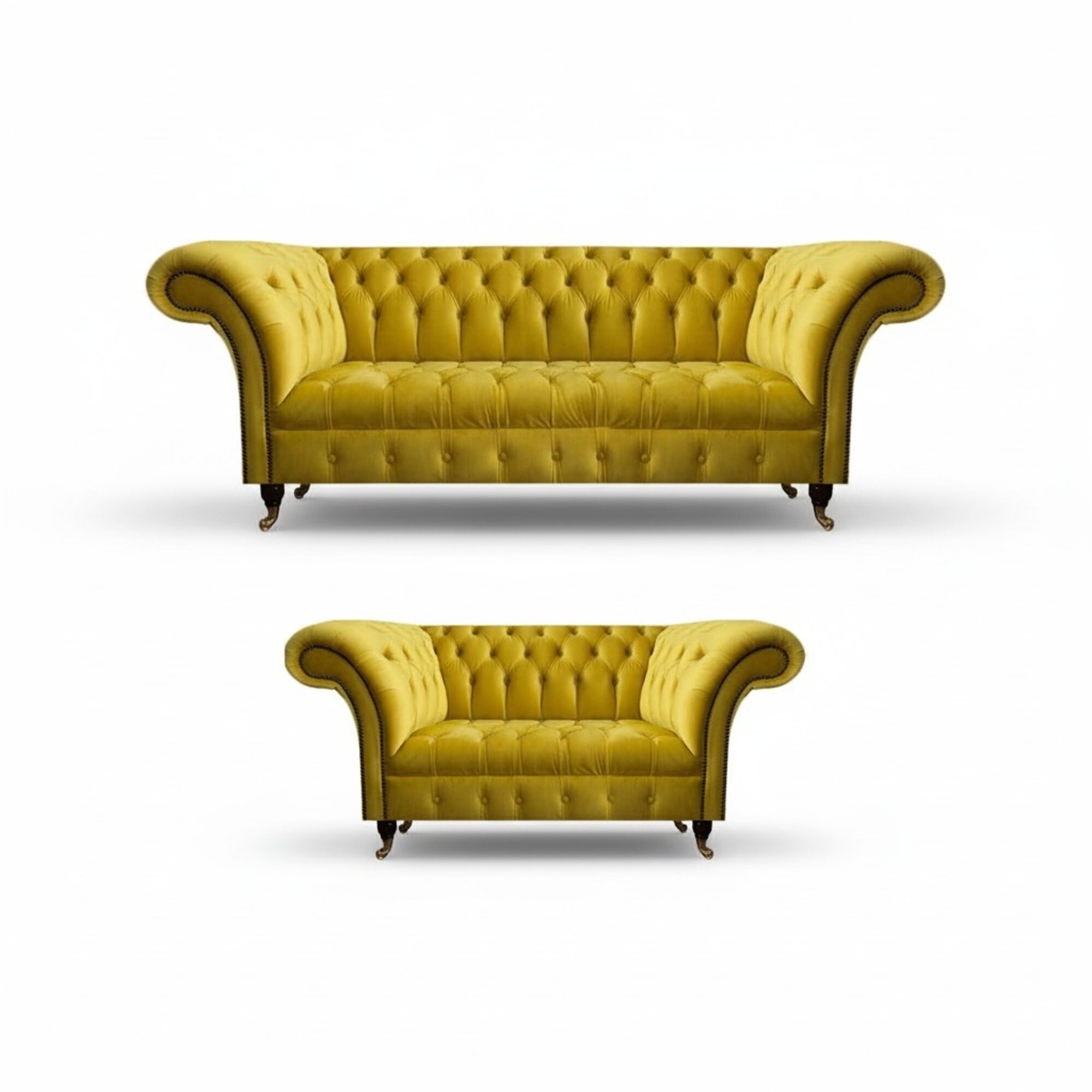 Stilvolle Gelbe Chesterfield Polstergarnitur Wohnzimmer Couchen 2tlg