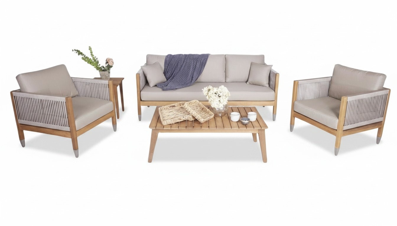 Stilvoller Gartenmöbel Set 4tlg 3+1+1 Sitzer Holz Couchtisch Terrassenmöbel