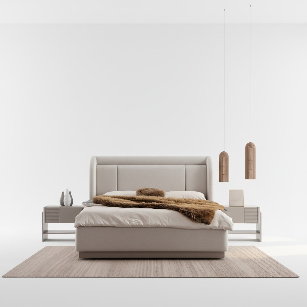 Stilvolles Schlafzimmer Beiges Set Designer Nachtkonsolen Doppelbett