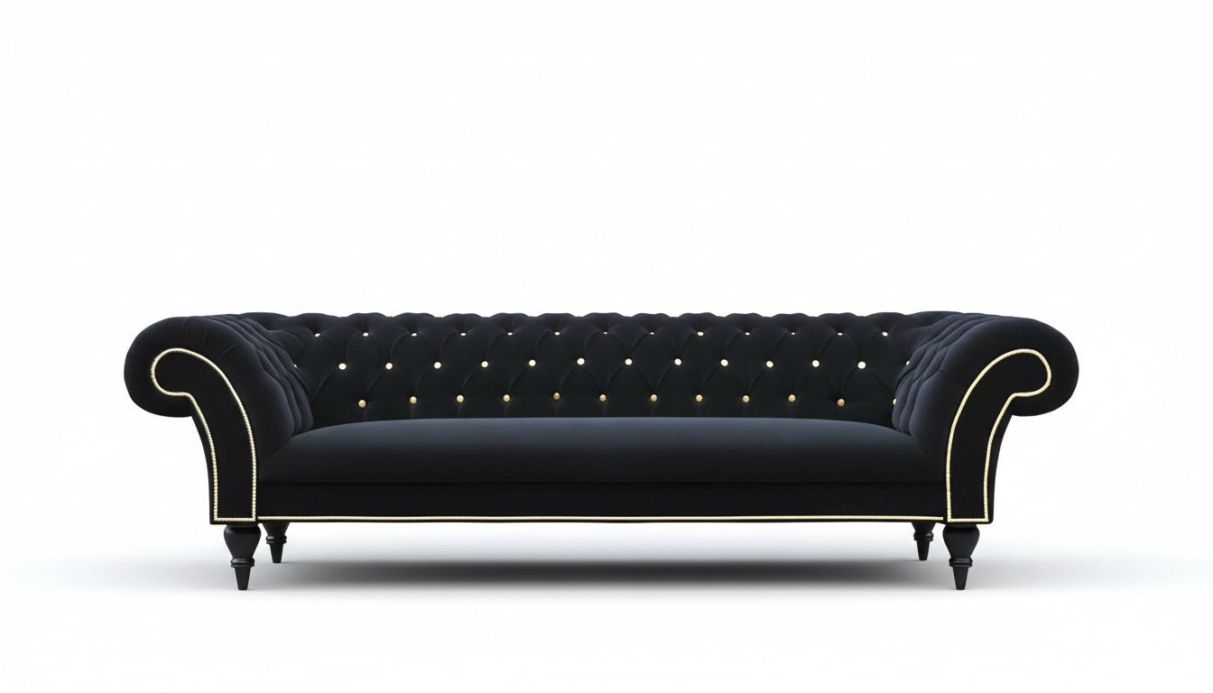 Stoff Design Couch Polster Textil Modern Sofa Chesterfield 3 Sitzer Schwarz