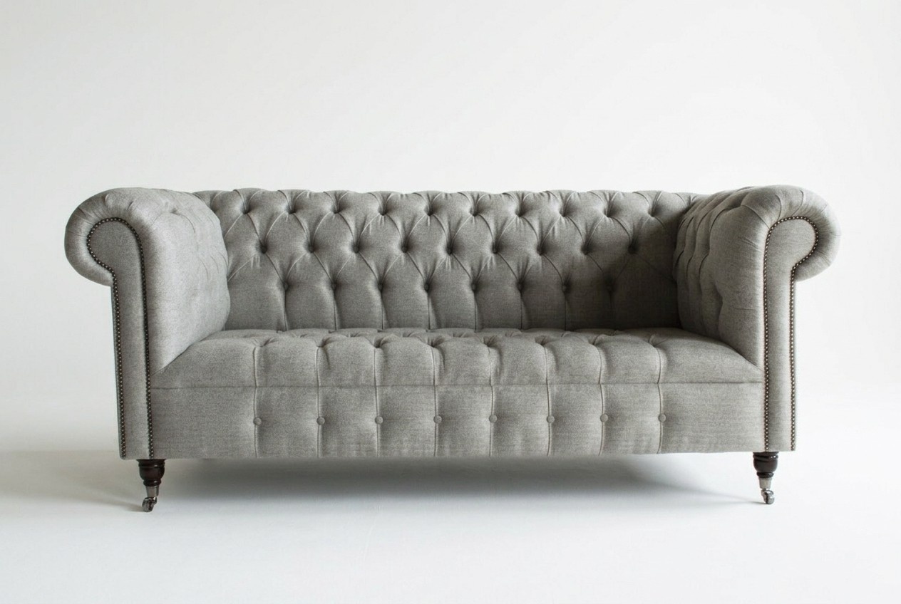 Stoff Design Couch Polster Sofas Textil Modern Sofa Chesterfield 3 Sitzer Grau