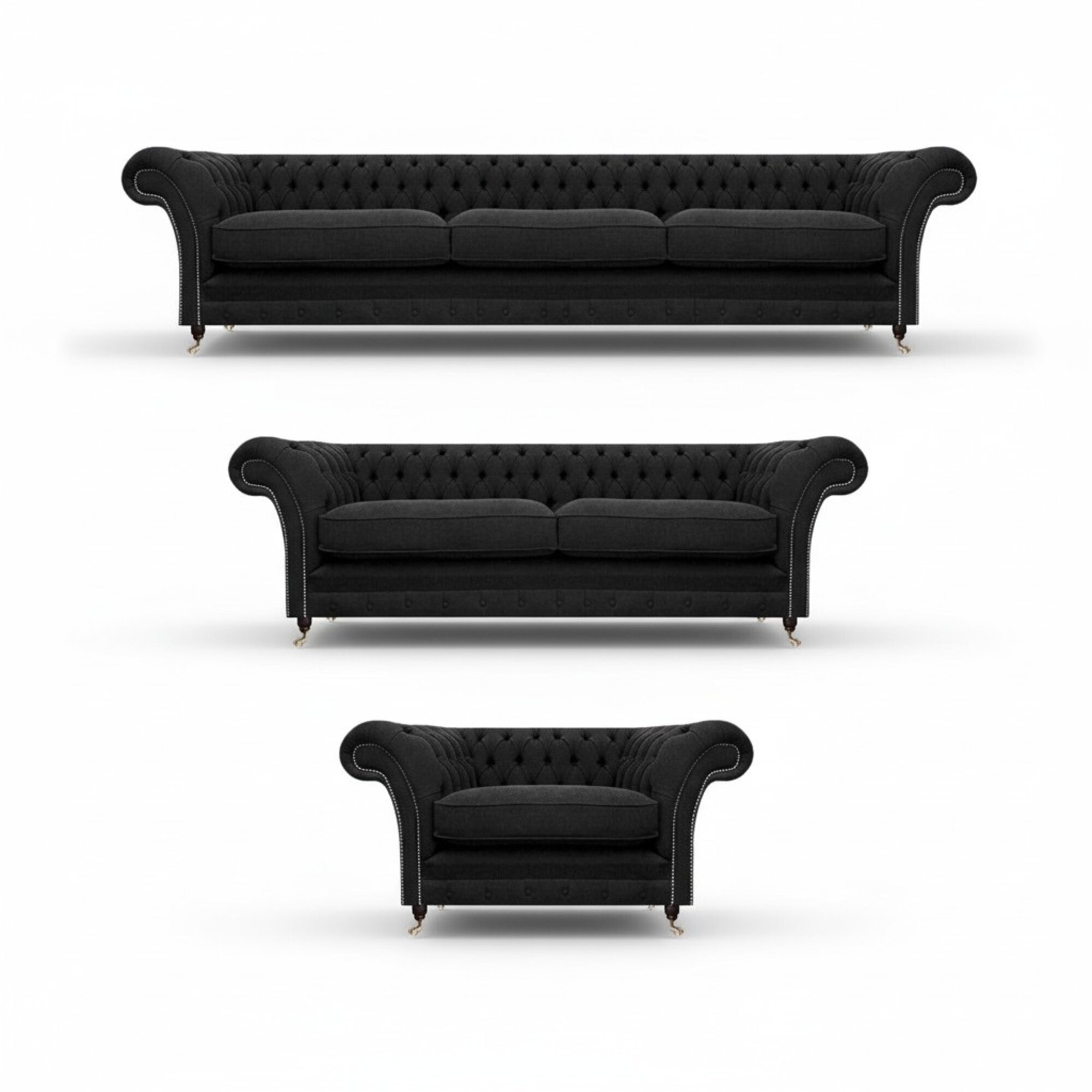 Stoff Textil Polstermöbel Schwarz Sofagarnitur Designer Komplett Chesterfield