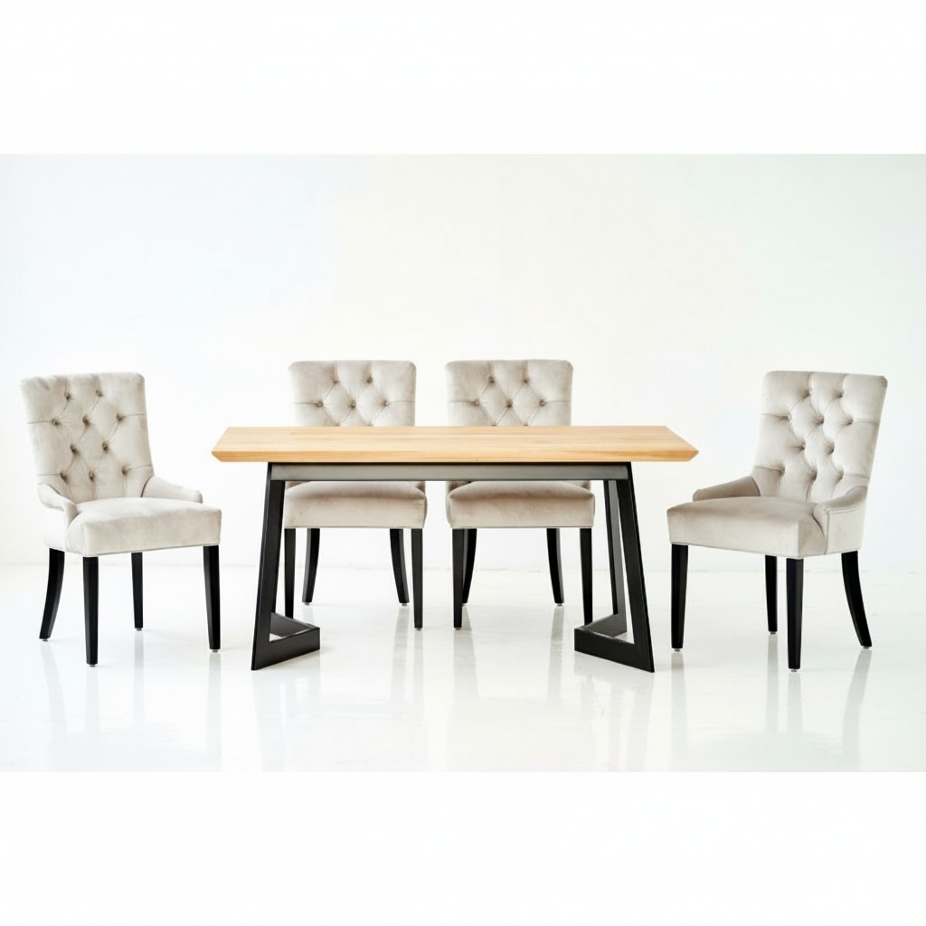 Tisch + 6x Chesterfield Stuhl Gruppe Stühle Garnitur Polster Lehn Holz