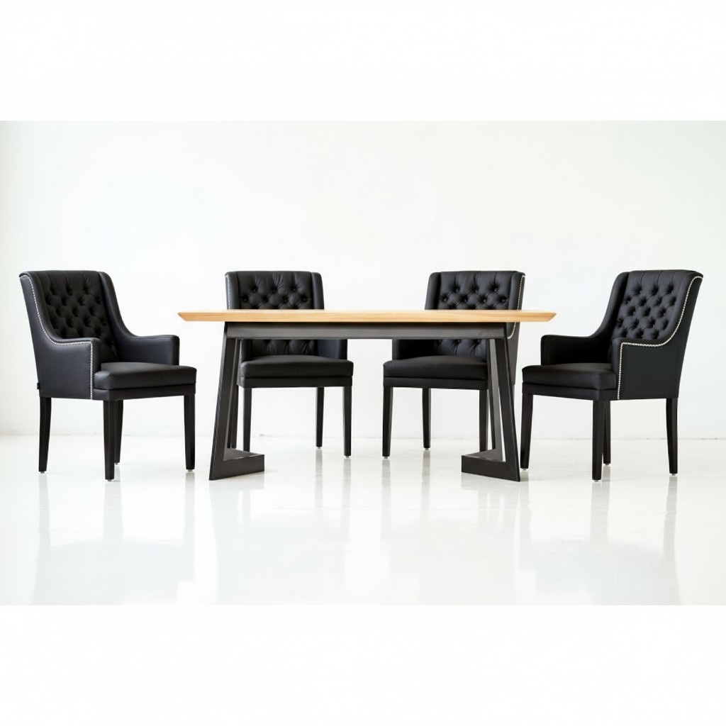 Tisch + 6 Chesterfield Stühle Esszimmer Gruppe Stuhl Garnitur Polster