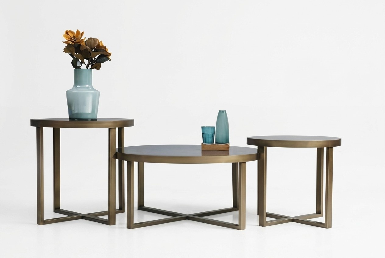 Tischset: Couchtisch & 2 Beistelltische mit Glas & Metall 3tlg Satztisch