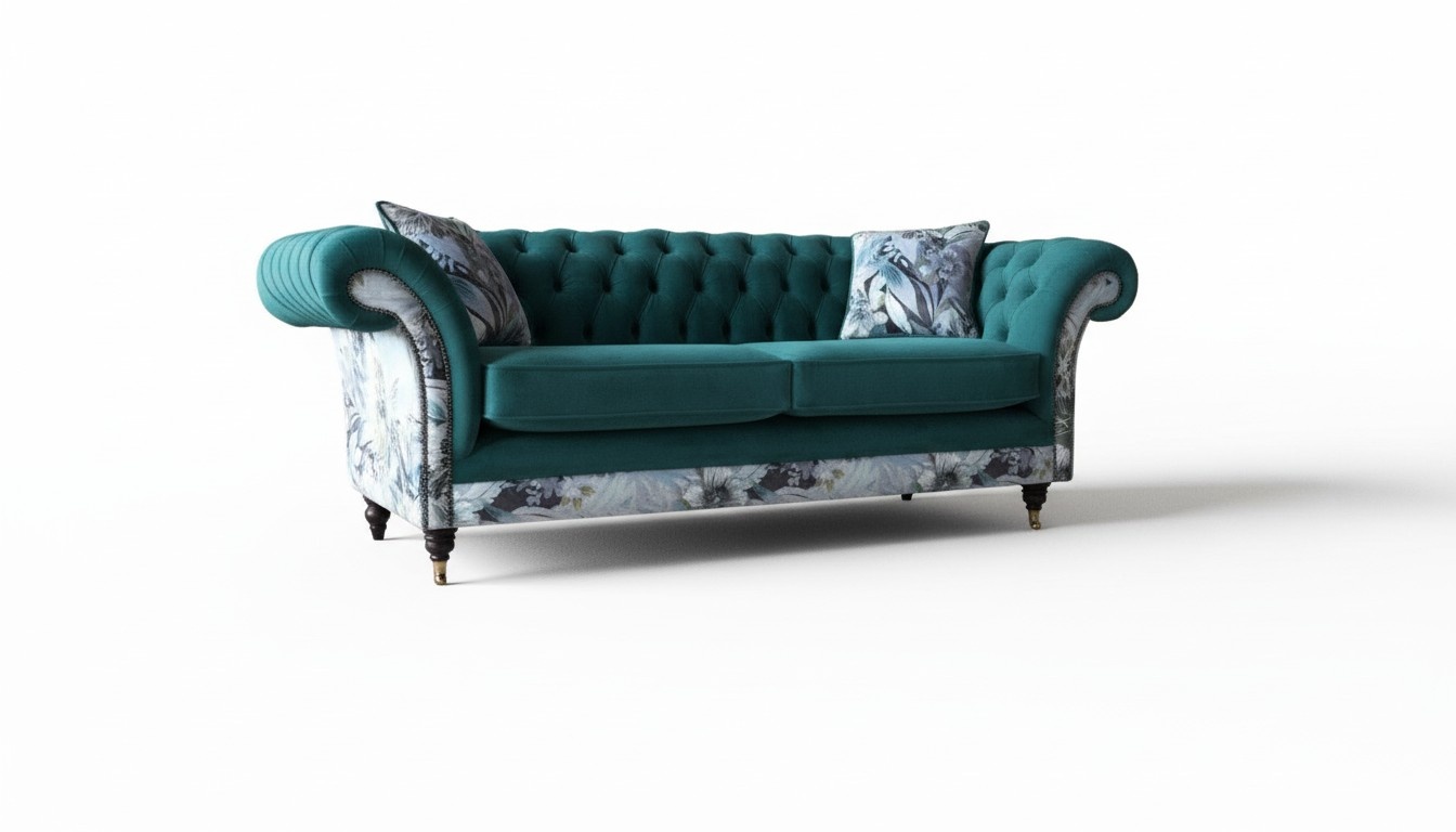 Turkis Design Sofa 3 Sessel Chesterfield Couch Polster Luxus Klassische Textil