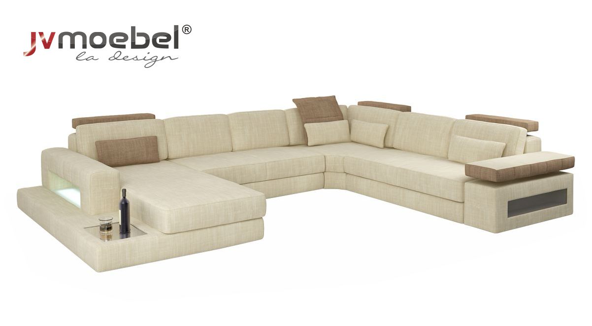 U-Form Bettfunktion Couch Design Polster Textil Wohnlandschaft Eck Ecksofa Stoff