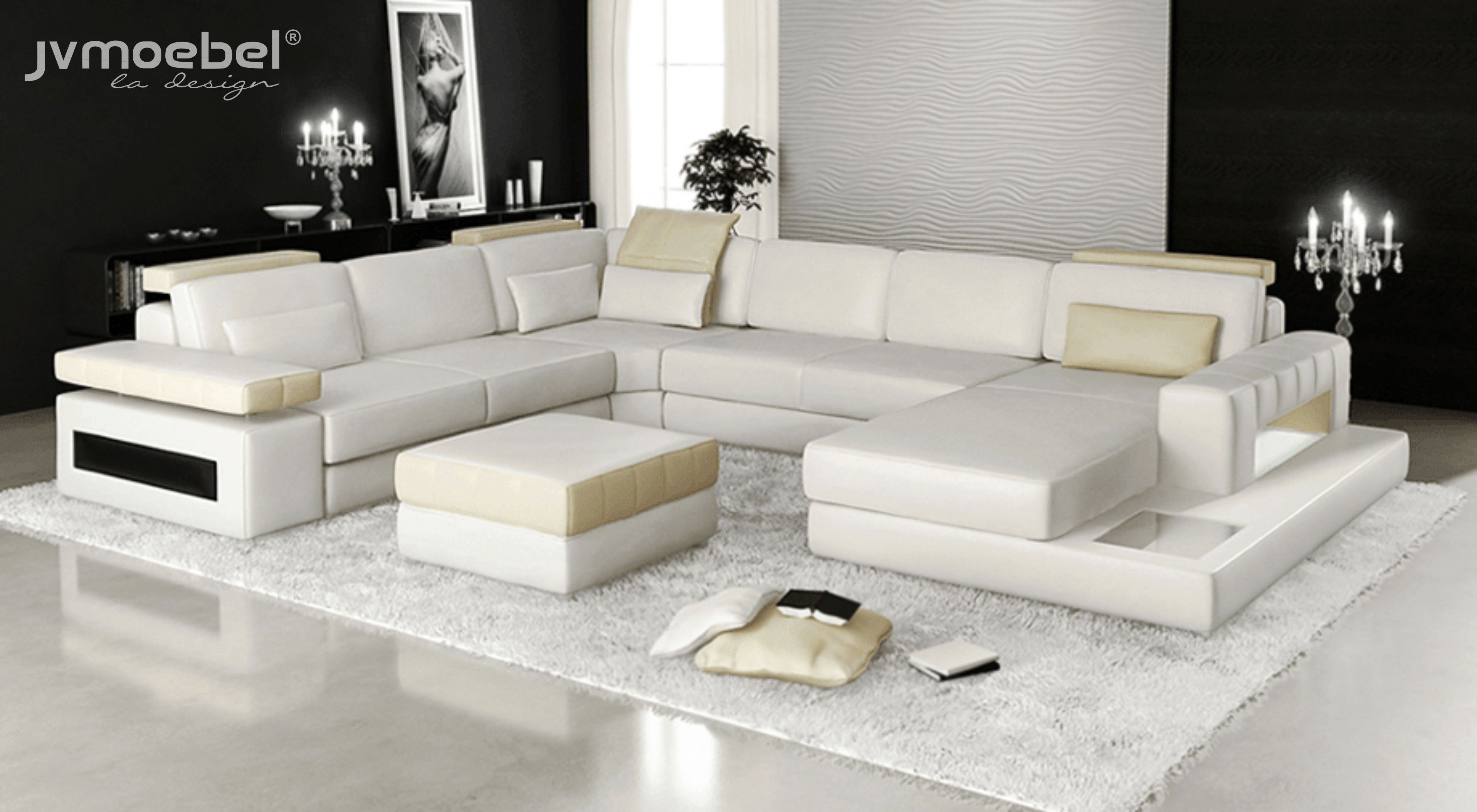 Big U Form Ecksofa Sofa Couch Polster Leder Textil Stoff Wohnlandschaft