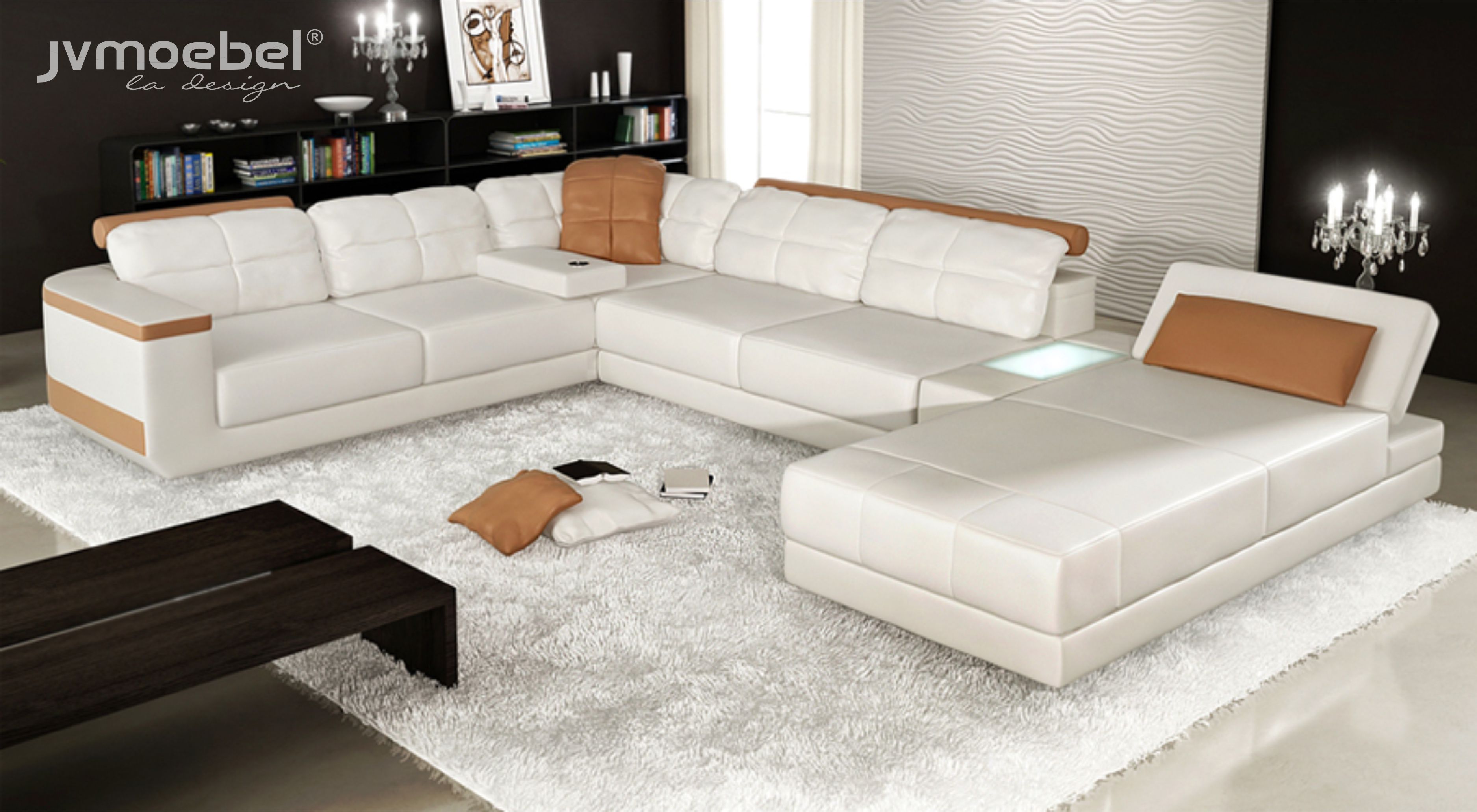 Ecksofa U-Form Sofa Couch Textil Sofas Design Wohnlandschaft Bettfunktion Leder